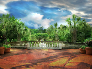Картинка интерьер веранды террасы балконы терраса пальмы облака