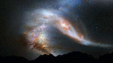 Картинка столкновение галактик космос галактики туманности черная катаклизм бездна