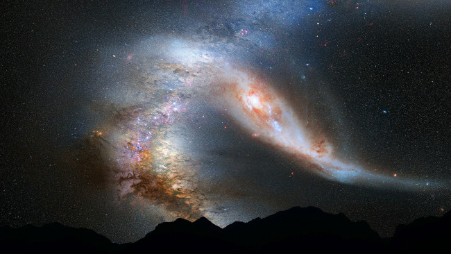 Обои картинки фото столкновение, галактик, космос, галактики, туманности, черная, катаклизм, бездна