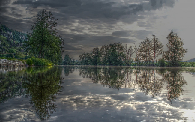 Обои картинки фото природа, реки, озера, река, деревья, облака