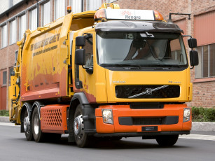 Картинка автомобили мусоровозы fe rolloffcon hybrid volvo желтый truck test