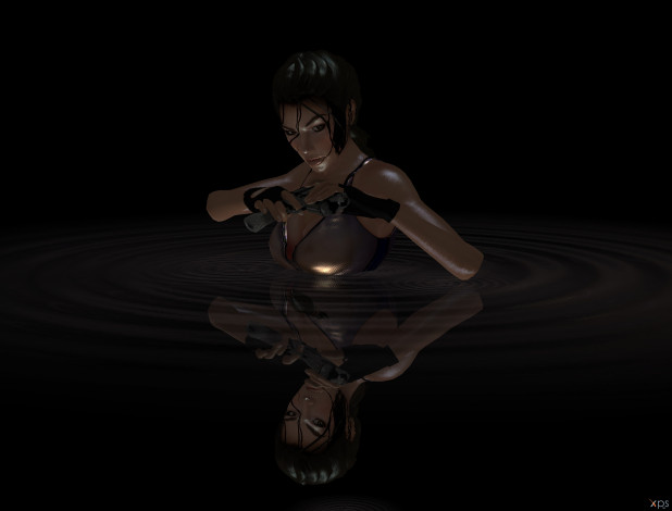 Обои картинки фото 3д графика, fantasy , фантазия, оружие, взгляд, девушка, вода, отражение