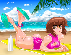 Картинка разное арты девушка взгляд фон пляж