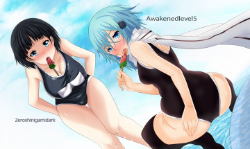 Картинка аниме sword+art+online лето kirigaya suguha shinon sword art online купальники мороженное девушки sao