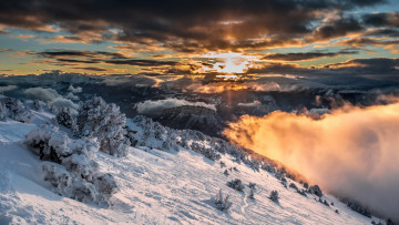 Картинка природа восходы закаты горы небо зима