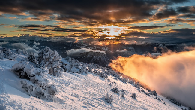 Обои картинки фото природа, восходы, закаты, горы, небо, зима