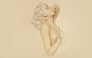 Картинка рисованное alberto+vargas девушка блондинка цветы