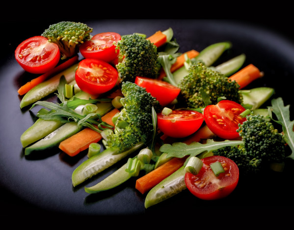 Обои картинки фото еда, овощи, брокколи, помидоры, огурцы, морковь
