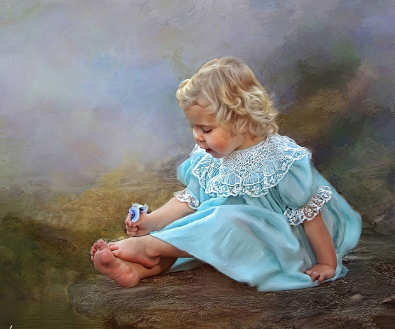 Обои картинки фото рисованное, richard ramsey, девочка, платье, цветы