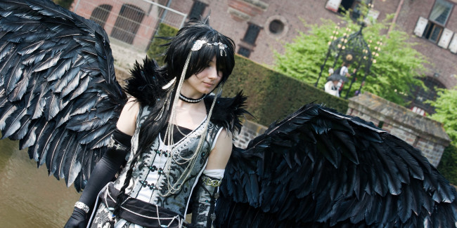 Обои картинки фото разное, маски, карнавальные, костюмы, черный, ангел, крылья