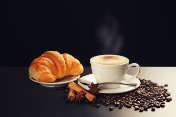 Картинка еда кофе кофейные зёрна каппучино завтрак