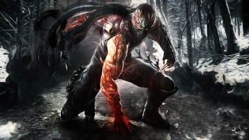Картинка видео игры ninja gaiden парень ниндзя доспехи маска оружие дождь кровь