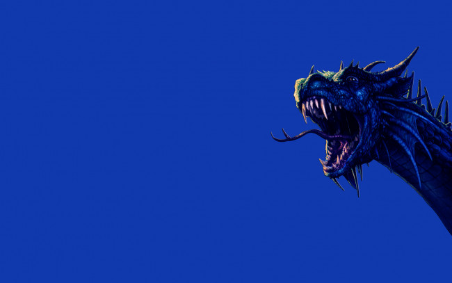 Обои картинки фото синий, дракон, 3д, графика, creatures, существа, язык, зубы, dragon
