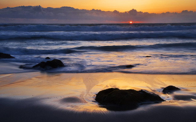 Обои картинки фото mcclures, beach, point, reyes, national, seashore, california, природа, восходы, закаты, волны, тучи, горизонт, солнце, пляж, океан