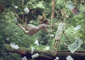Картинка разное компьютерный+дизайн левитация девушка художник лес картины