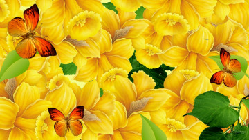 Картинка векторная+графика цветы бабочки