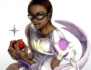 Картинка аниме pokemon покебол арт покемон очки взгляд парень