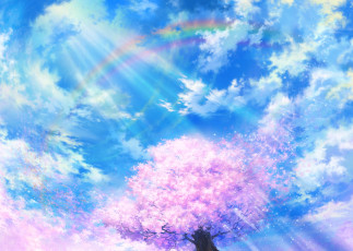 Картинка аниме unknown +другое арт iy tujiki дерево весна природа облака сакура солнце лучи небо