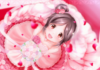 Картинка аниме idolm@ster радость розы цветы букет momoi azuki yummy yoi взгляд платье девочка idolmaster cinderella girls арт
