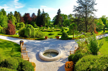 Картинка природа парк фонтан аллеи деревья кусты