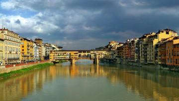 обоя города, флоренция , италия, река, мост