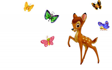 обоя мультфильмы, bambi, бемби, бабочки, оленёнок