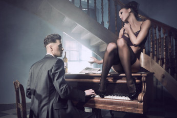 Картинка музыка -другое лестница бокал девушка пианино мужчина
