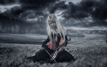 Картинка музыка -другое природа туча дождь скрипка девушка