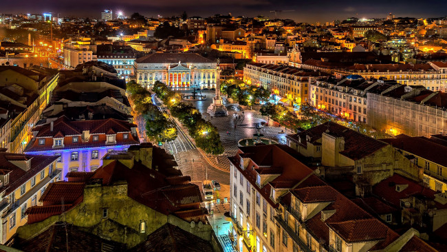 Обои картинки фото города, лиссабон , португалия, огни, вечер, панорама