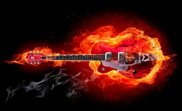 Картинка музыка музыкальные инструменты гитара огонь