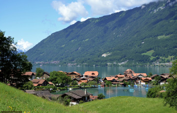 Картинка швейцария iseltwald on lake brienz города пейзажи