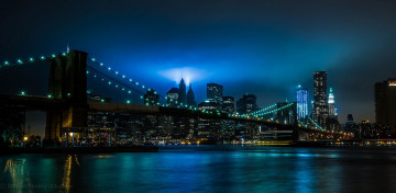 Картинка new york city города нью йорк сша манхэттен manhattan ночной город бруклинский мост brooklyn bridge