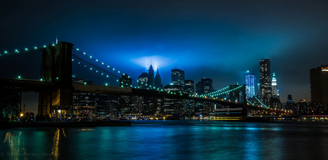 Обои картинки фото new, york, city, города, нью, йорк, сша, манхэттен, manhattan, ночной, город, бруклинский, мост, brooklyn, bridge