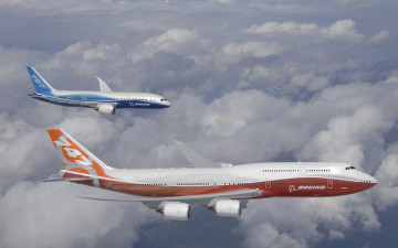 Картинка авиация пассажирские+самолёты высота самолеты полет небо облака boeing 747 intercontinental 787 dreamliner боинг
