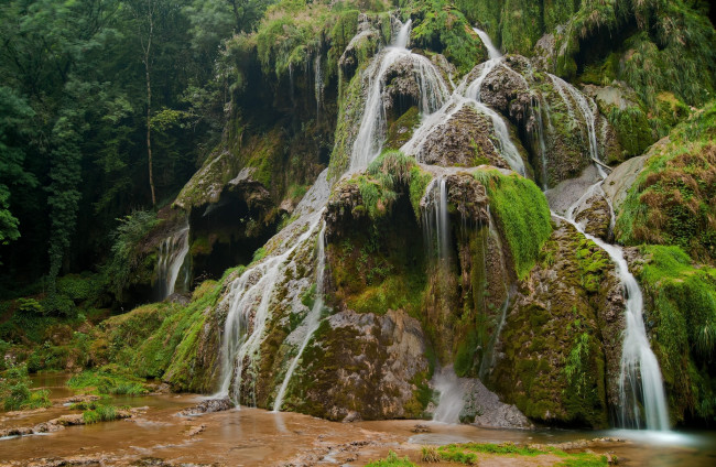 Обои картинки фото природа, водопады, река, лес, водопад