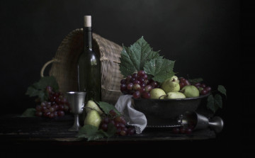 Картинка еда натюрморт груши фрукты виноград вино