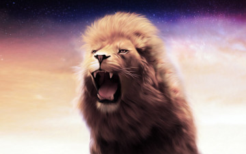 Картинка рисованное животные +львы грива рычание лев