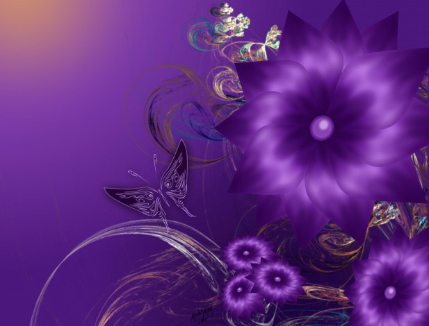Обои картинки фото 3д графика, цветы , flowers, лиловый, бабочка, цветы