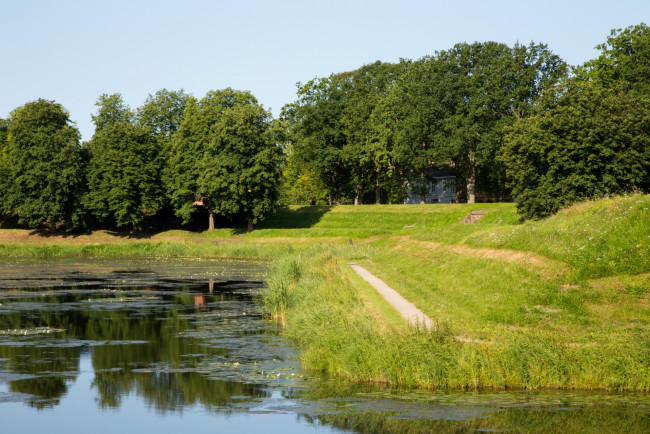 Обои картинки фото норвегия, природа, реки, озера, растения, тропа, деревья, трава, пруд, водоем