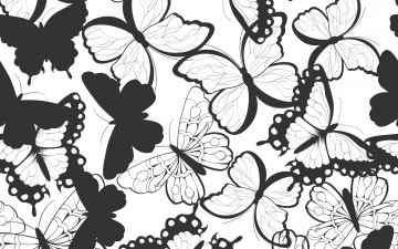 Картинка векторная+графика животные+ animals черно-белый бабочки узор текстура