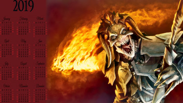 Картинка календари фэнтези огонь 2019 calendar пламя существо рога монстр