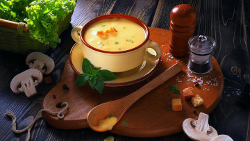 Картинка еда первые+блюда суп шампиньоны зелень