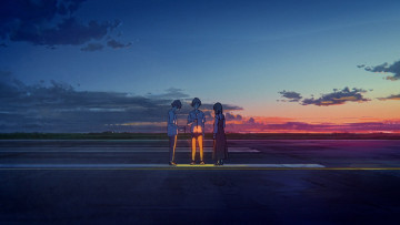 Картинка аниме summer+ghost подростки дорога закат