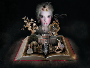 Картинка разное компьютерный дизайн волк девушка магия книга