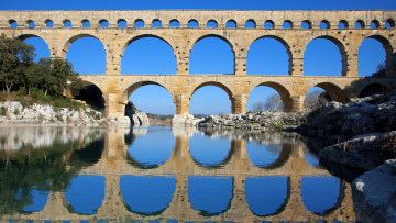 обоя pont, du, gard, города, мосты, переход, река, камни, вода, river, france