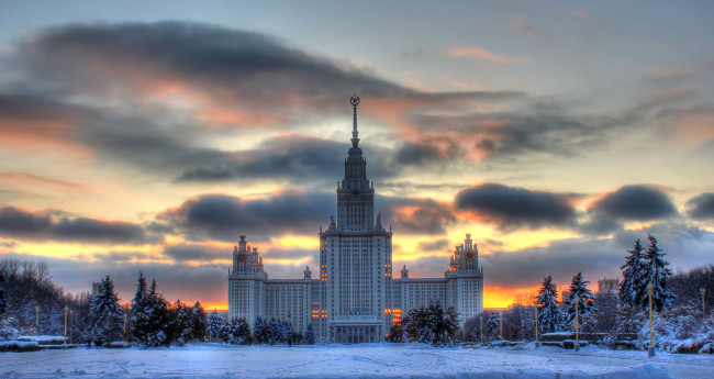 Обои картинки фото московский, государственный, университет, города, москва, россия, мгу, здание, зима