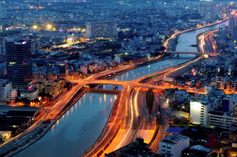 Картинка ho chi minh city vietnam города saigon сайгон хошимин вьетнам река мосты ночной город здания