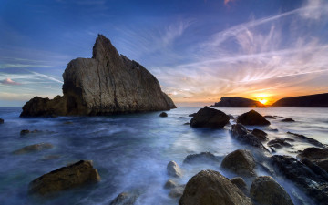 Картинка природа восходы закаты камни скалы закат море