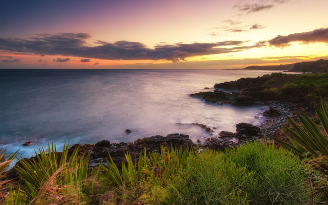 Обои картинки фото природа, побережье, пейзаж, океан, закат, гавайи, hawaii