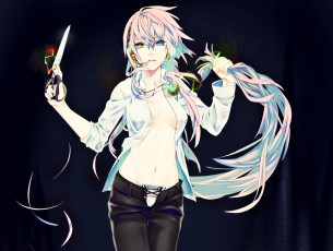 Картинка аниме vocaloid волосы ножницы наушника рубашка